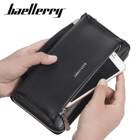 Black men's wallet - slim leather wallet with multiple card slots and bill compartment