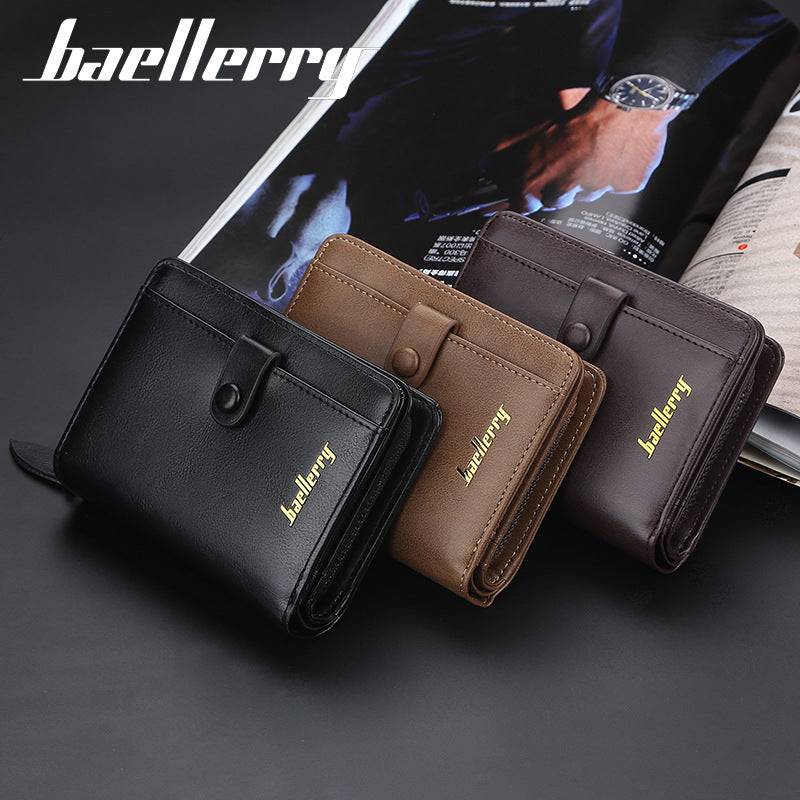 Black men's wallet - slim leather wallet with multiple card slots and bill compartment