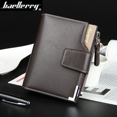 Blue men's wallet - slim leather wallet with multiple card slots and bill compartment