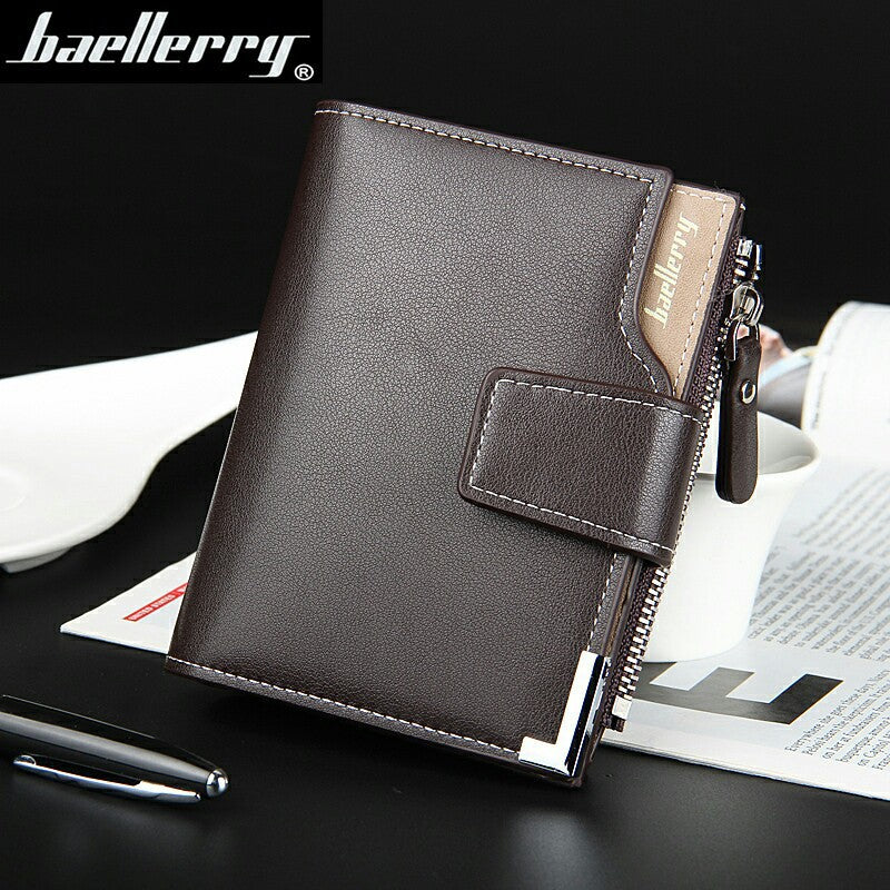 Blue men's wallet - slim leather wallet with multiple card slots and bill compartment