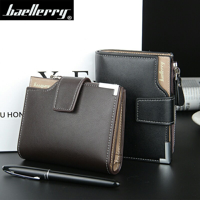 Men’s Baellerry Korean Style Trifold Wallet – Zipper Coin Purse