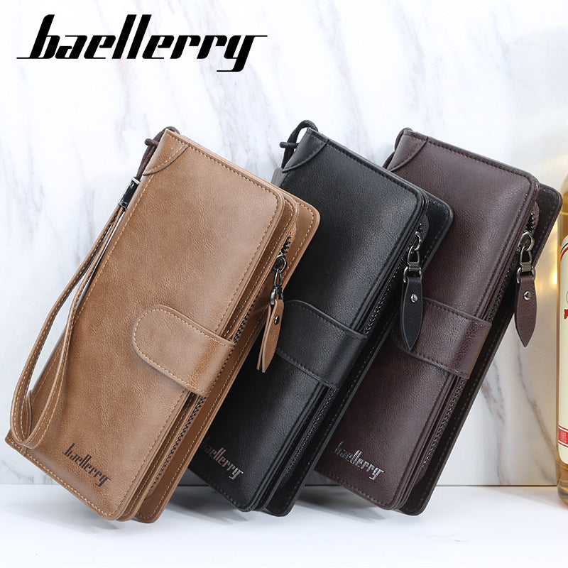 Black men's wallet - slim leather wallet with multiple card slots and bill compartment