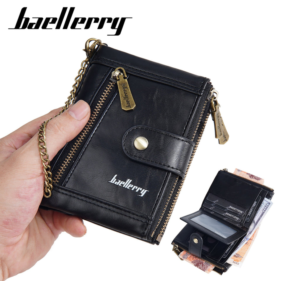 Black men's wallet - slim leather wallet with multiple card slots and bill compartment