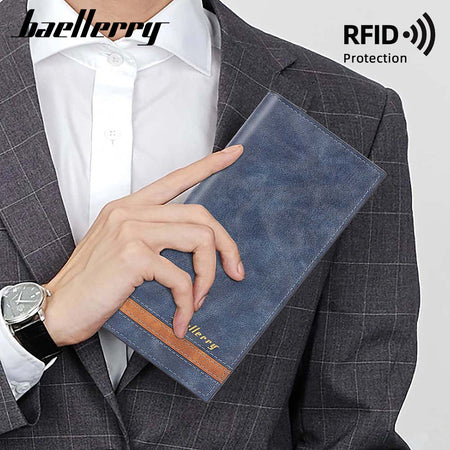 Blue men's wallet - slim leather wallet with multiple card slots and bill compartment