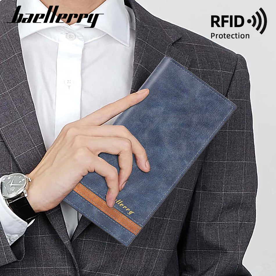 Blue men's wallet - slim leather wallet with multiple card slots and bill compartment