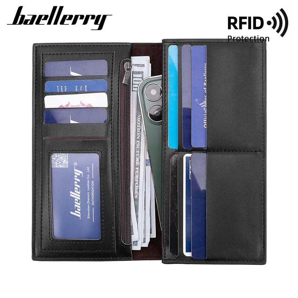 Men’s Baellerry Frosted Long Wallet – Anti-Theft Zipper Card