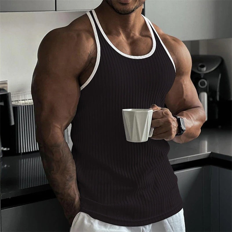 Men’s Knitted Sports Vest Vertical Stripe Summer Fitness Tank Top