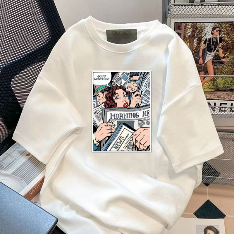 Men's white long sleeve T-shirt - loose fit round neck casual top