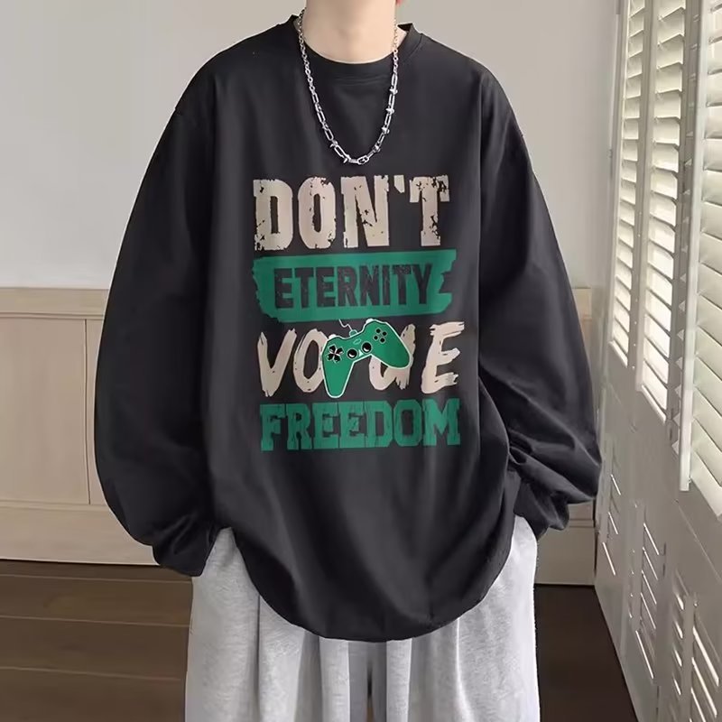 Men’s Printed Long Sleeve T-Shirt Loose Fit Round Neck Casual Top