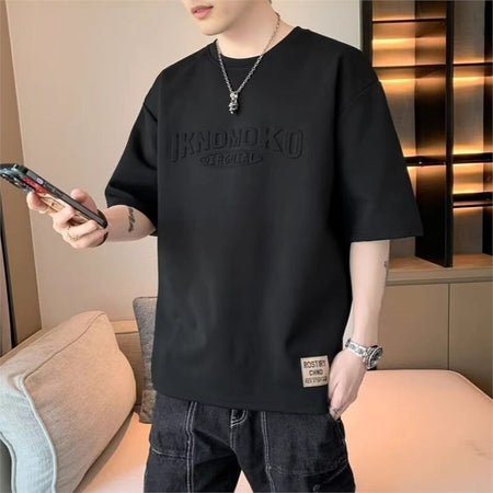 Men's black long sleeve T-shirt - loose fit round neck casual top