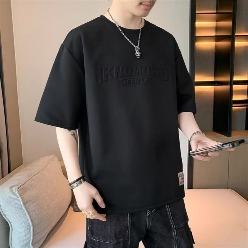 Men’s 3D Embossed T-Shirt Loose Fit Summer Casual Short Sleeve