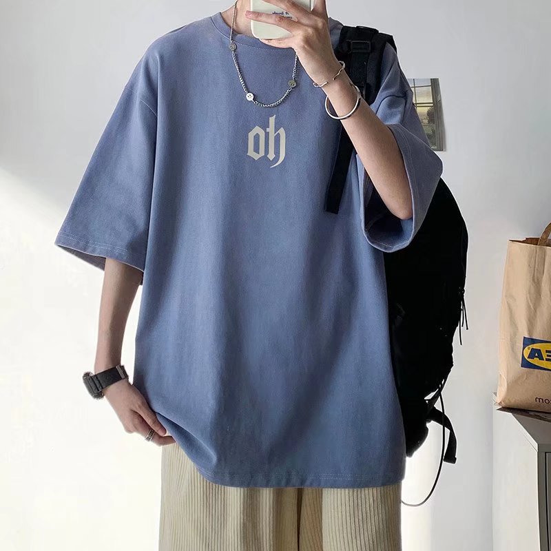 Men's white long sleeve T-shirt - loose fit round neck casual top