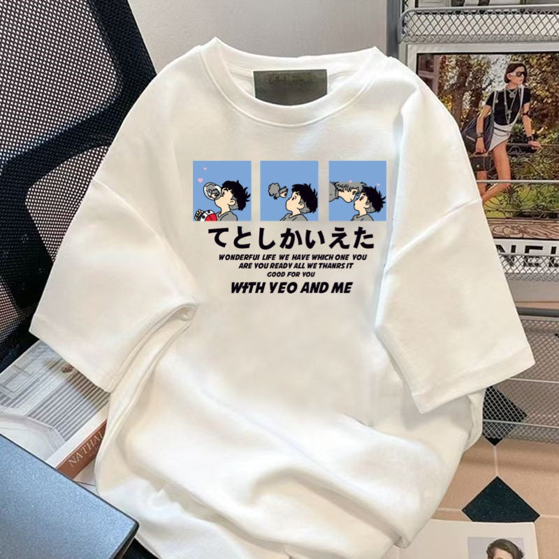 Men’s Hong Kong Style Printed T-Shirt Round Neck Casual Summer Tee