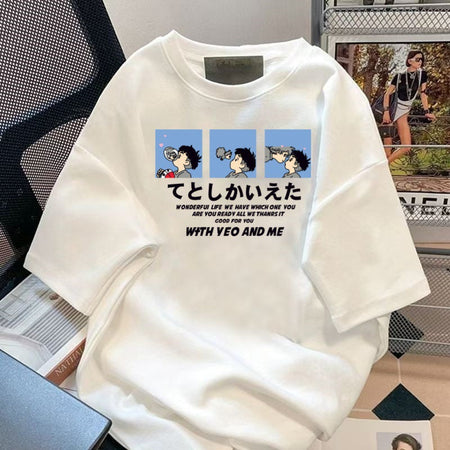 Men’s Hong Kong Style Printed T-Shirt Round Neck Casual Summer Tee