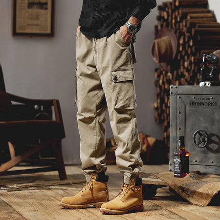 Men’s Solid Color Workwear Pants – Loose Straight-Leg Casual Cotton Jogger Trousers (High Street Style)