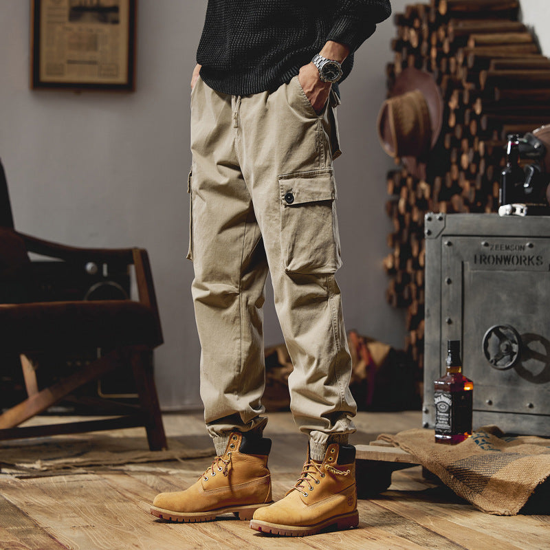Men’s Solid Color Workwear Pants – Loose Straight-Leg Casual Cotton Jogger Trousers (High Street Style)
