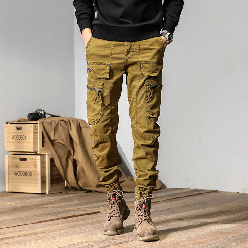 Men’s Japanese Workwear Cargo Pants Loose Multi-Pocket Casual Trousers