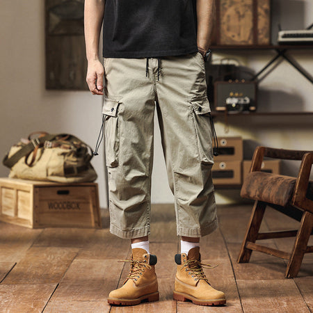 Men’s Summer Cropped Cargo Pants Loose Straight Fit Multi-Pocket Casual Workwear Trousers