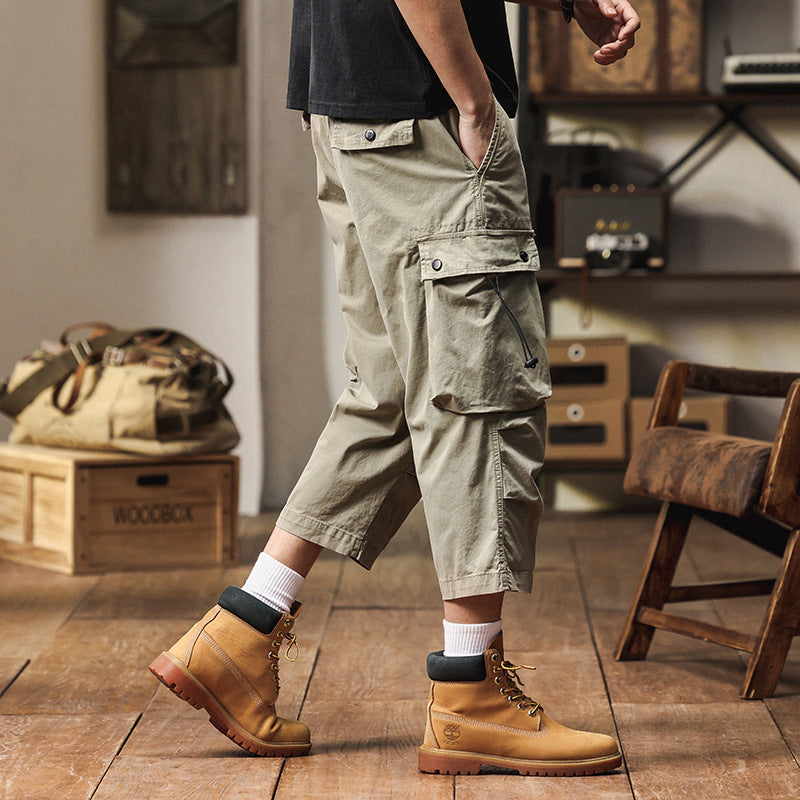 Men’s Summer Cropped Cargo Pants Loose Straight Fit Multi-Pocket