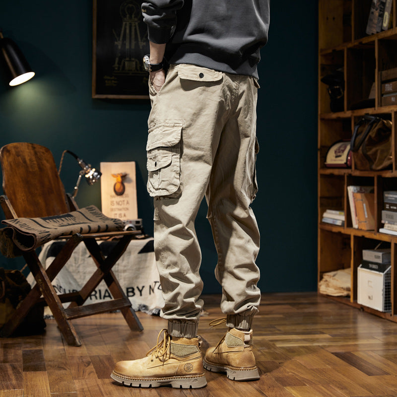 Men’s Multi-Pocket Cargo Jogger Pants Loose Fit High-Street Casual Workwear Trousers