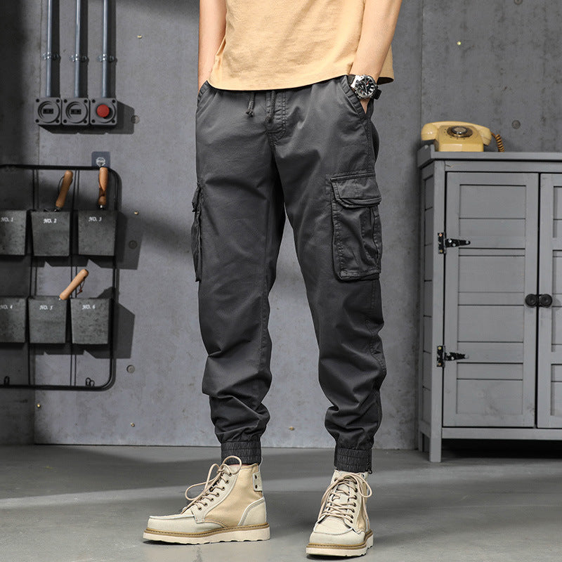 Men’s Japanese Retro Cargo Jogger Pants Cotton Summer Wear