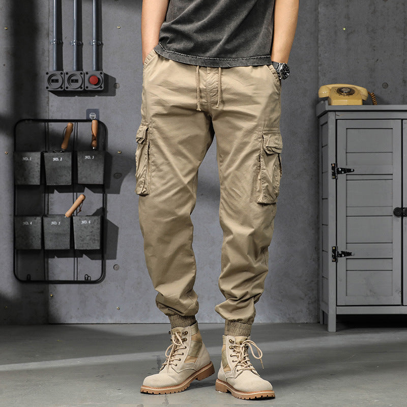 Men’s Japanese Retro Cargo Jogger Pants Cotton Summer Wear
