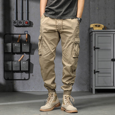 Men’s Japanese Retro Cargo Jogger Pants Cotton Summer Wear