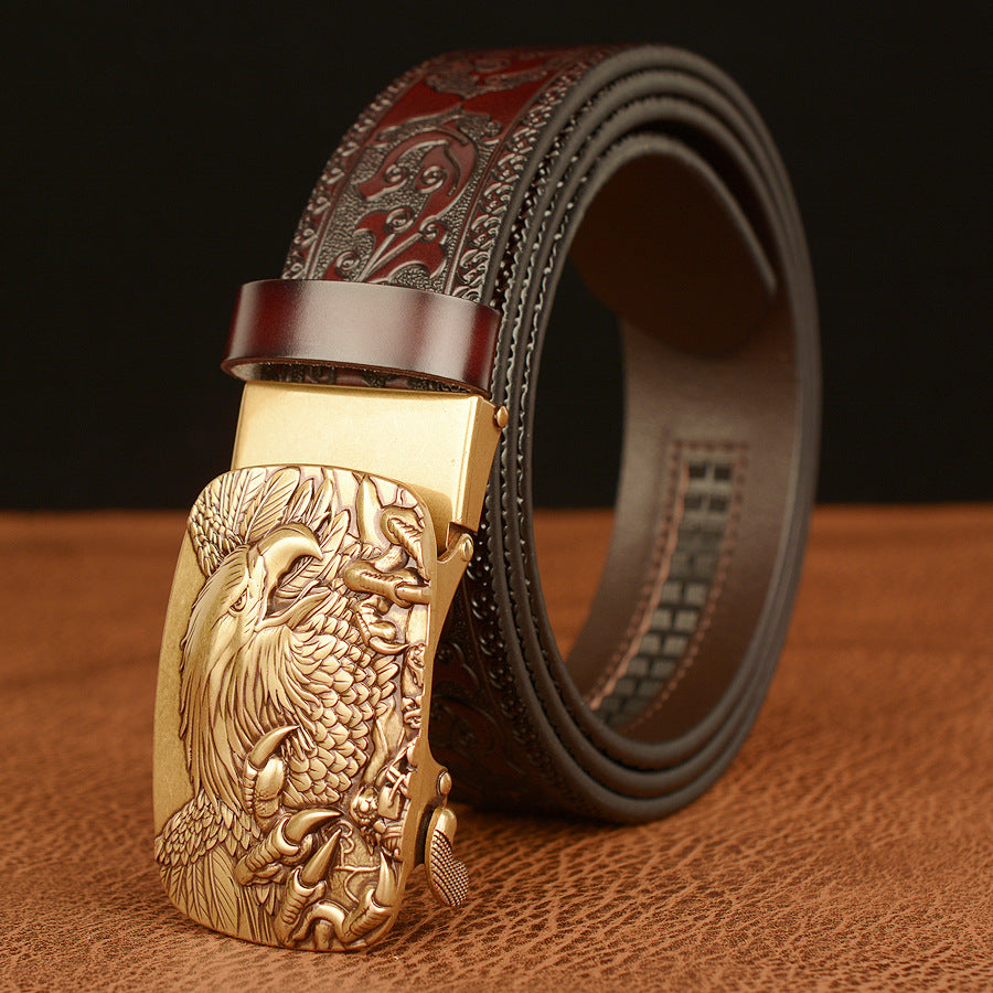 Men’s Cowhide Eagle Automatic Buckle Leather Belt Casual Jeans