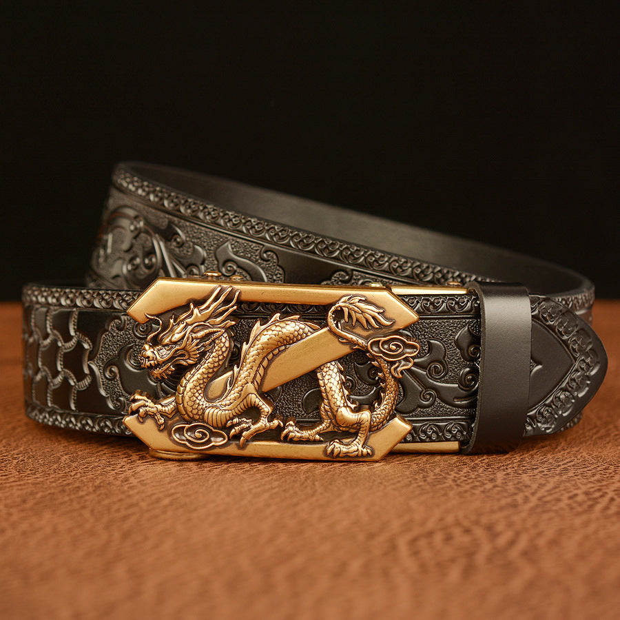 Men’s Cowhide Z Dragon Automatic Buckle Leather Belt Retro