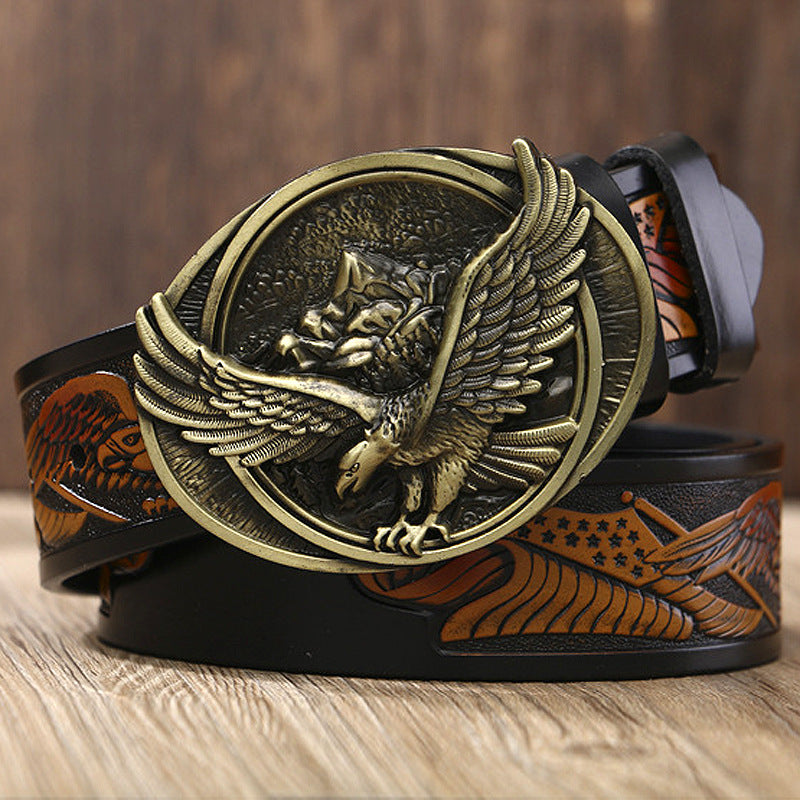 Men’s Cowhide Eagle Buckle Leather Belt Casual Fashion Style