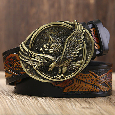 Men’s Cowhide Eagle Buckle Leather Belt Casual Fashion Style