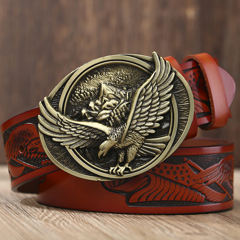 Men’s Cowhide Eagle Buckle Leather Belt Casual Fashion Style