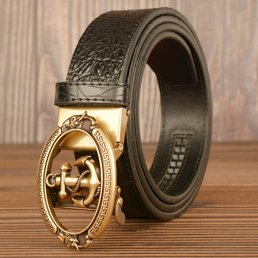 Men’s Cowhide Crocodile Pattern Automatic Buckle Leather Belt