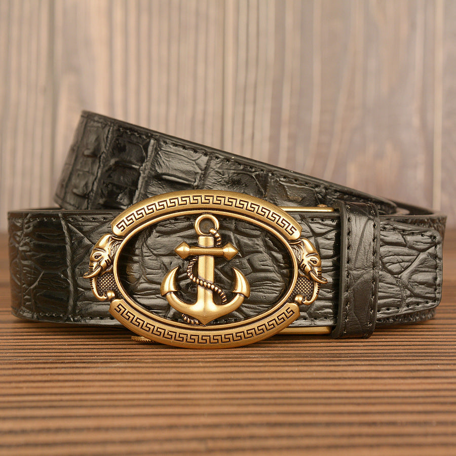 Men’s Cowhide Crocodile Pattern Automatic Buckle Leather Belt