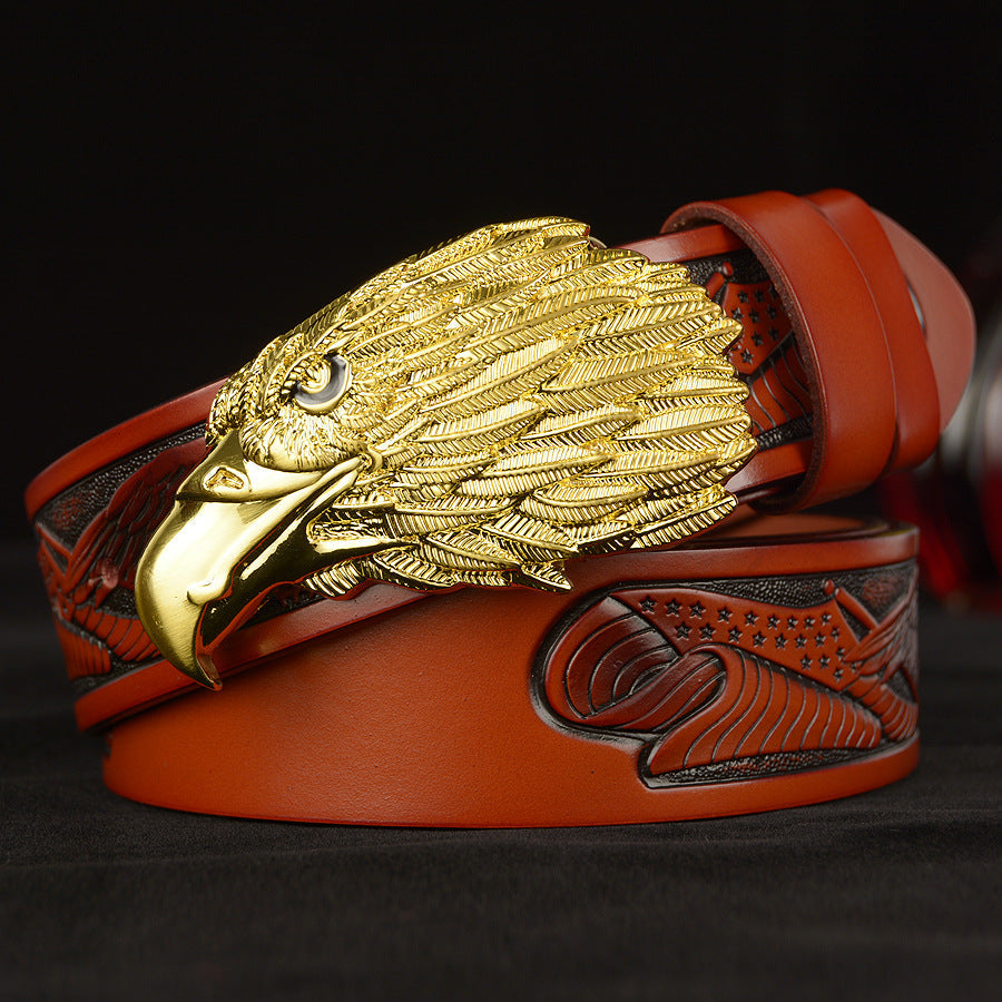 Men’s Cowhide Eagle Head Leather Belt Chinese Style Casual Retro