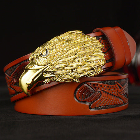 Men’s Cowhide Eagle Head Leather Belt Chinese Style Casual Retro