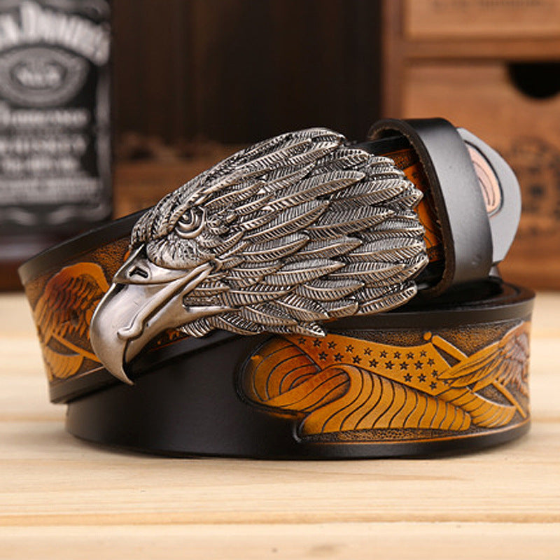 Men’s Cowhide Eagle Head Leather Belt Chinese Style Casual Retro