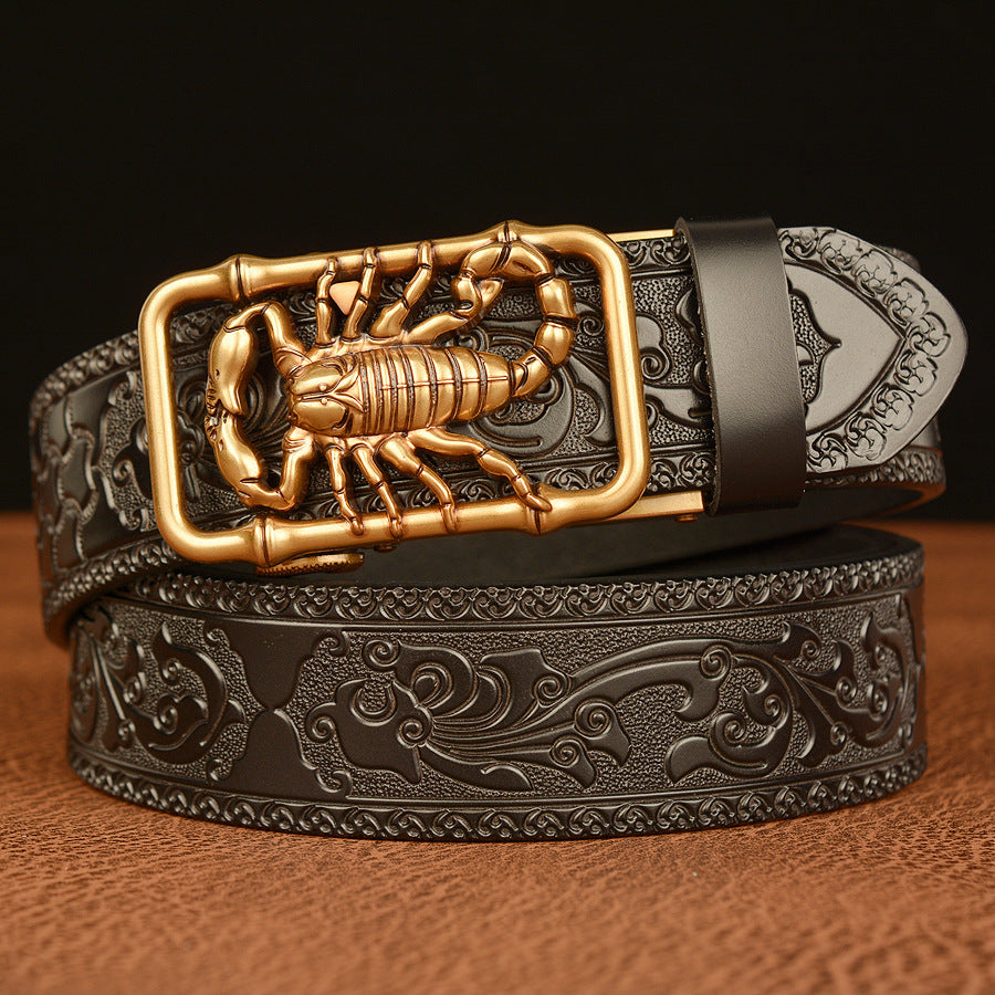 Men’s Cowhide Scorpion Automatic Buckle Leather Belt Casual