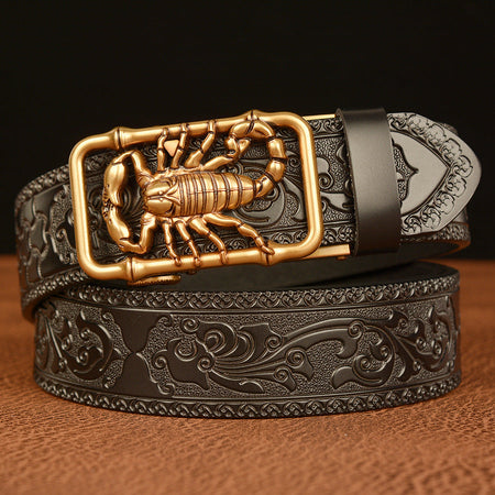 Men’s Cowhide Scorpion Automatic Buckle Leather Belt Casual