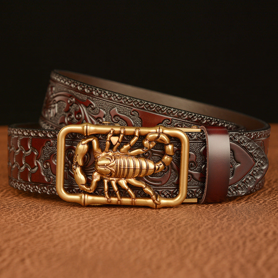 Men’s Cowhide Scorpion Automatic Buckle Leather Belt Casual
