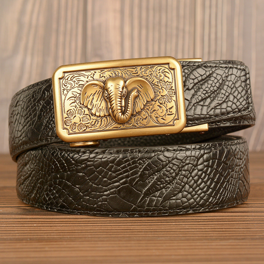 Men’s Cowhide Snakeskin Automatic Buckle Leather Belt Casual