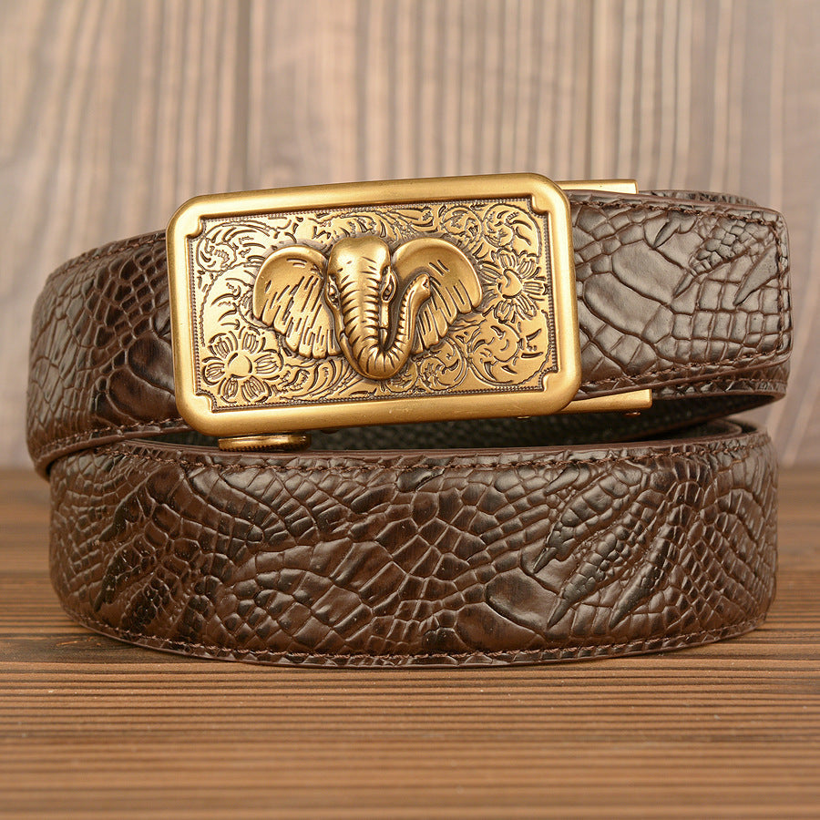 Men’s Cowhide Snakeskin Automatic Buckle Leather Belt Casual