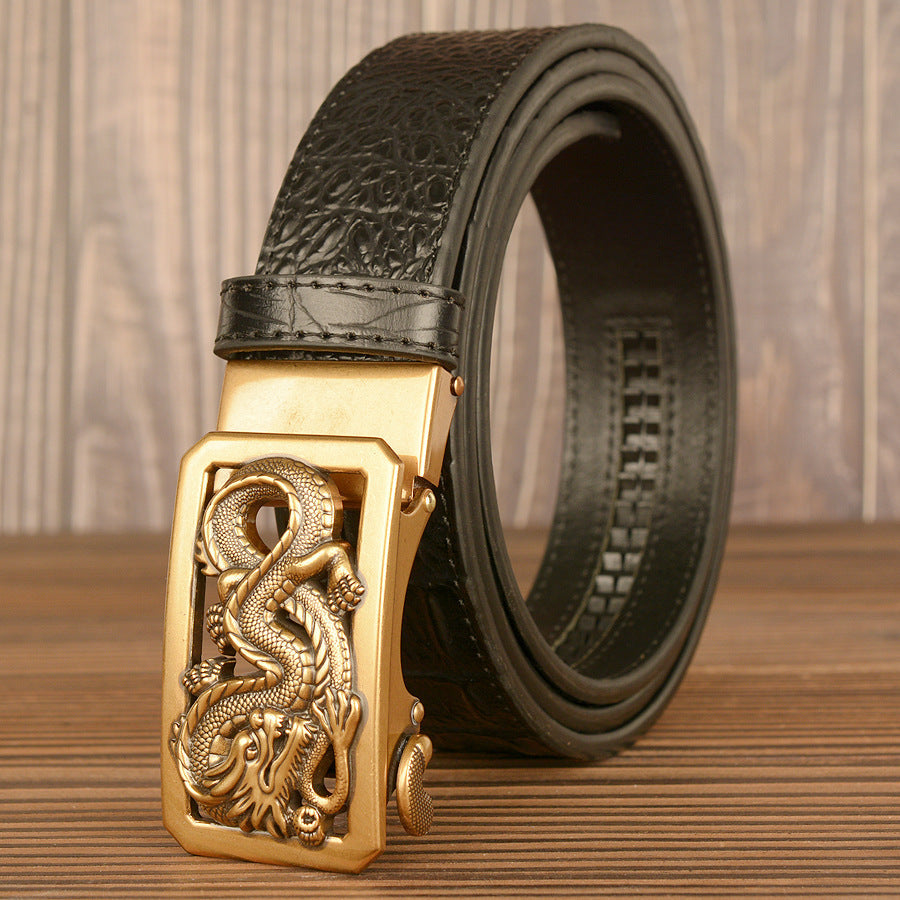 Men’s Cowhide Crocodile Dragon Automatic Buckle Leather Belt