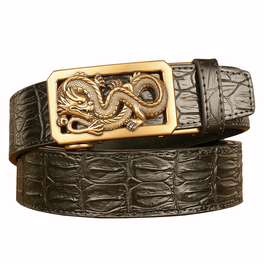 Men’s Cowhide Crocodile Dragon Automatic Buckle Leather Belt