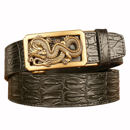 Men’s Cowhide Crocodile Dragon Automatic Buckle Leather Belt