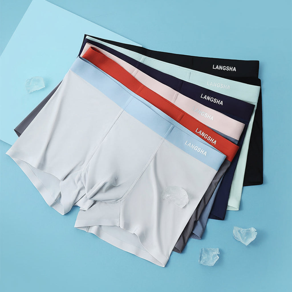 PACK OF 4-Men’s Ice Silk Boxer Shorts Breathable Summer Traceless Underwear