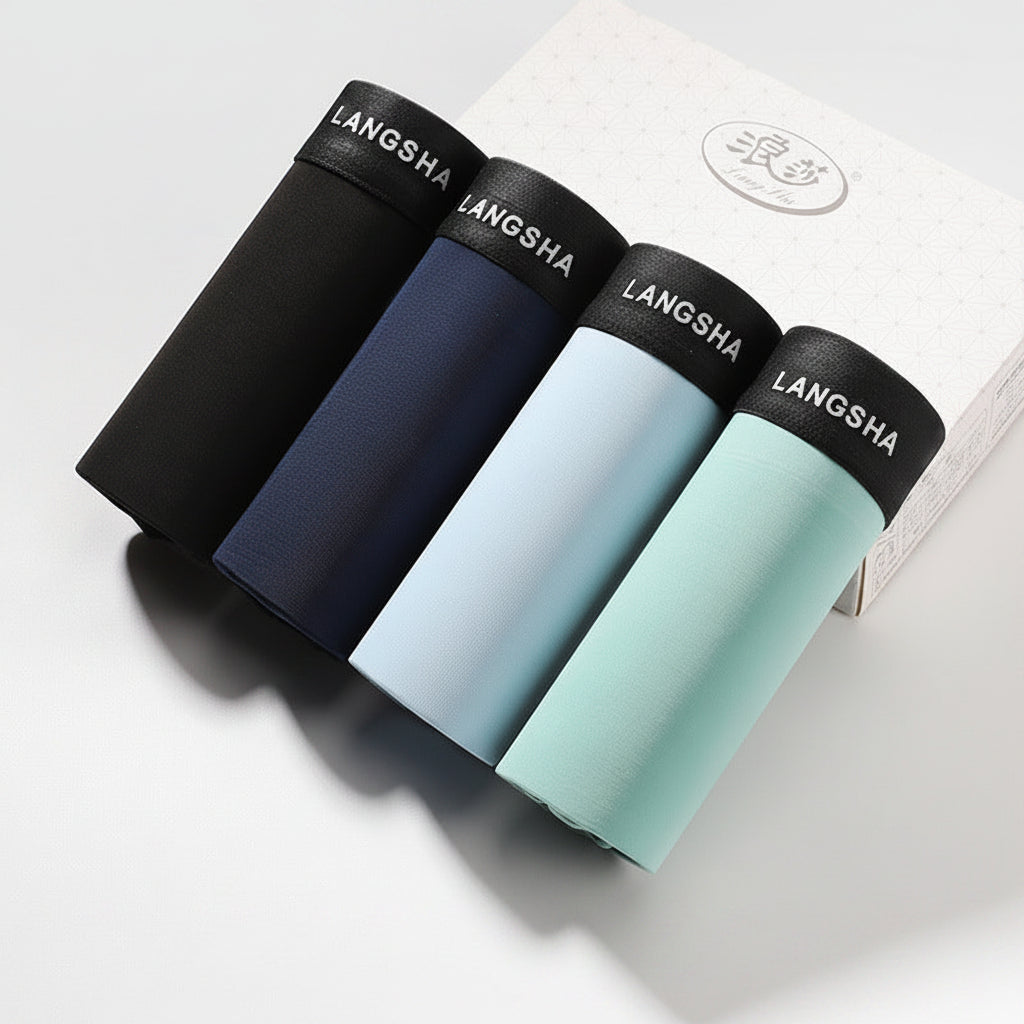 PACK OF 4- Men’s Ice Silk Antibacterial Boxer Shorts Seamless Breathable
