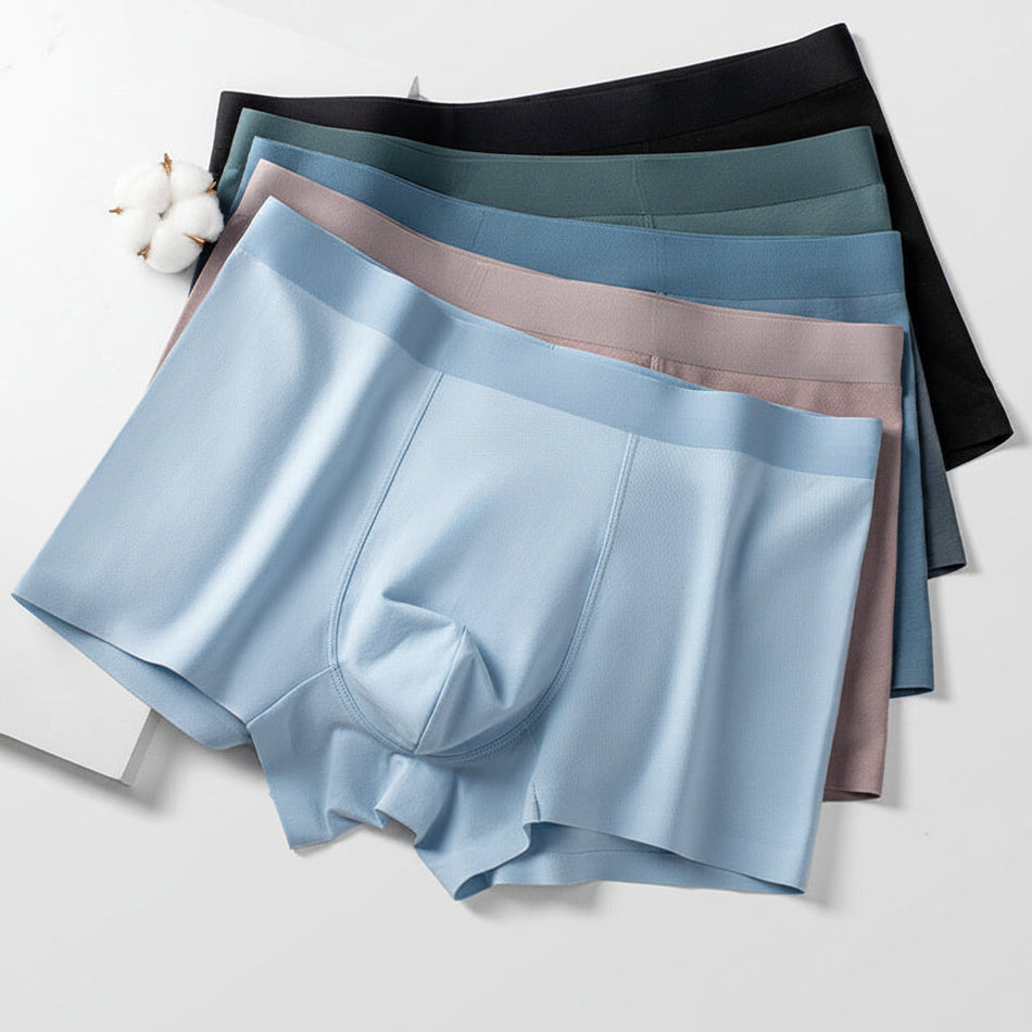PACK OF 5 - Men’s Cotton Boxer Shorts Silk Crotch Breathable Underwear