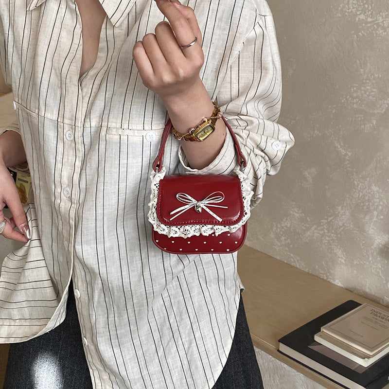 Children’s Lace Bow Crossbody Handbag Heart Print Mini Bag