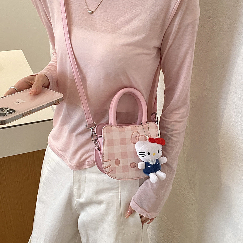 Children’s Cartoon Cat Crossbody Handbag Plaid Mini Bag